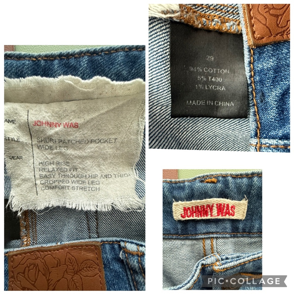 Johnny Was Shuri Cropped Wide Leg Jeans Floral Embroidered Patch Pocket Size 29 - Picture 13 of 16